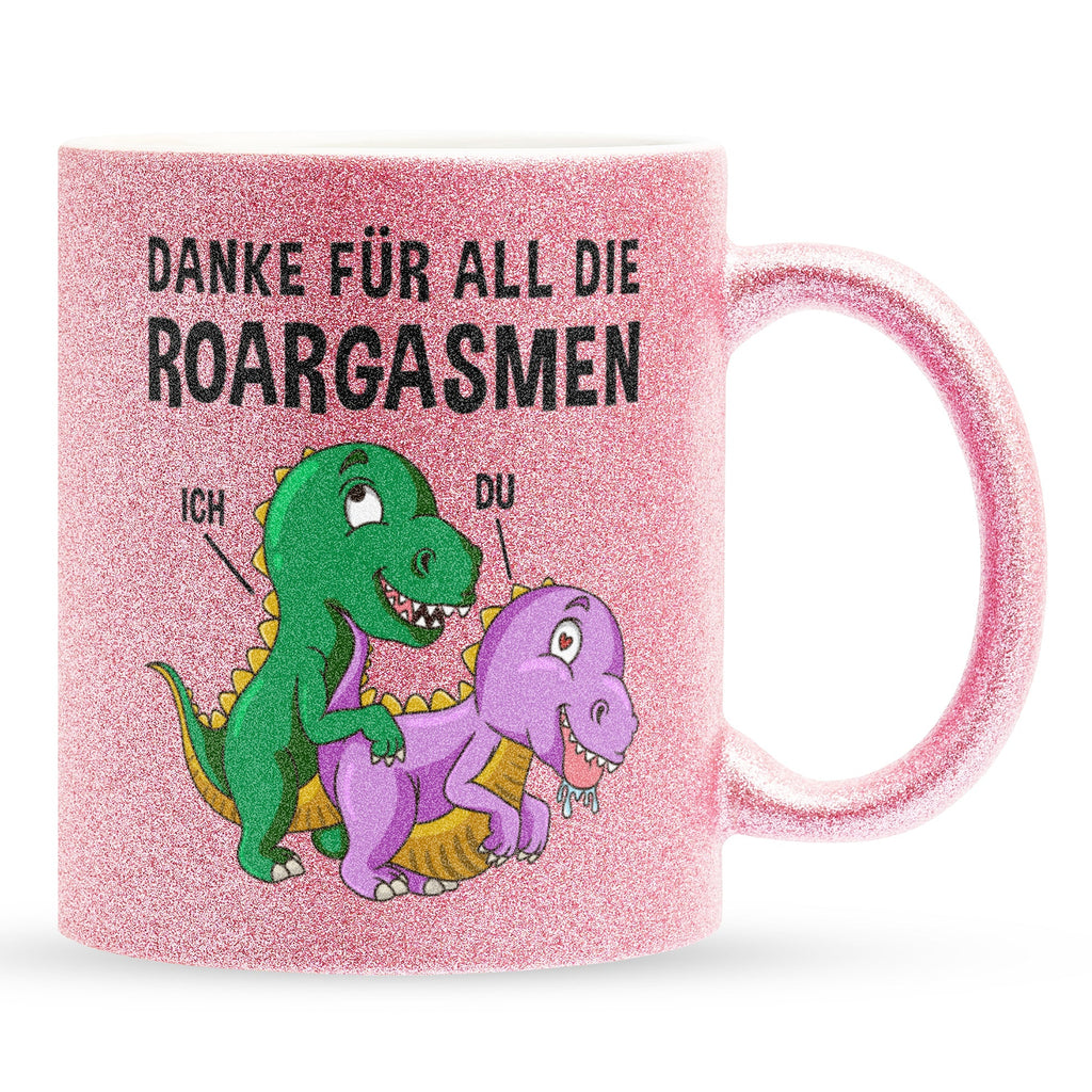 22Feels® Frauen Geschenk zum Jahrestag, Hochzeitstag, Valentinstag etc. - Glitzertasse mit Spruch: Danke für all die Roargasmen (Pink, 320ml)-Glitzertasse Pink 320ml-22Feels