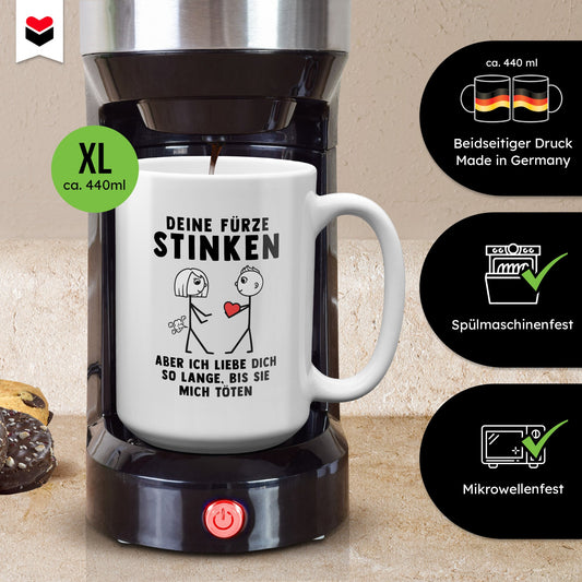 22Feels® ORIGINAL XL Tasse - Frauen Geschenk - Spruch: Deine Fürze Stinken (Weiss, 440ml)-Weisse XL Tasse 440ml-22Feels