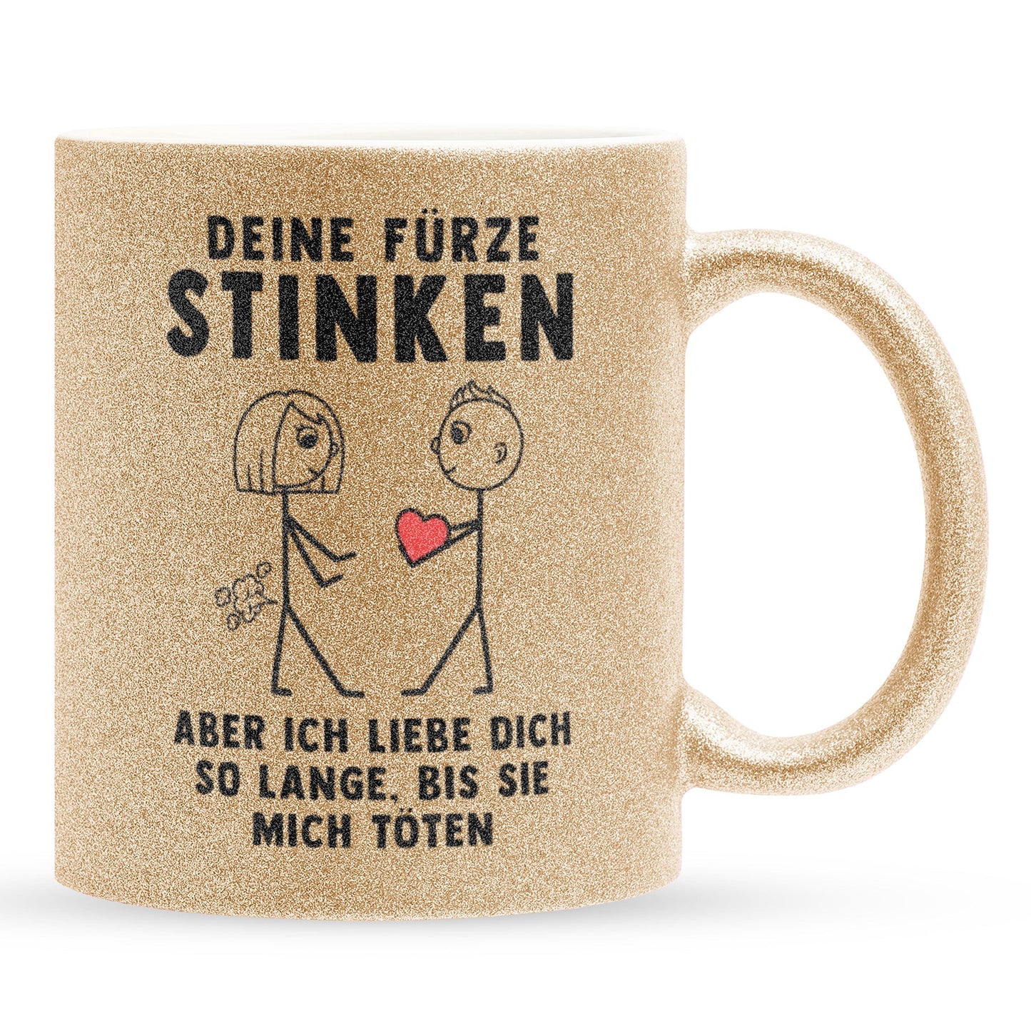 22Feels® ORIGINAL Glitzertasse - Frauen Geschenk - Spruch: Deine Fürze Stinken (Gold, 320ml)-Glitzertasse Gold 320ml-22Feels
