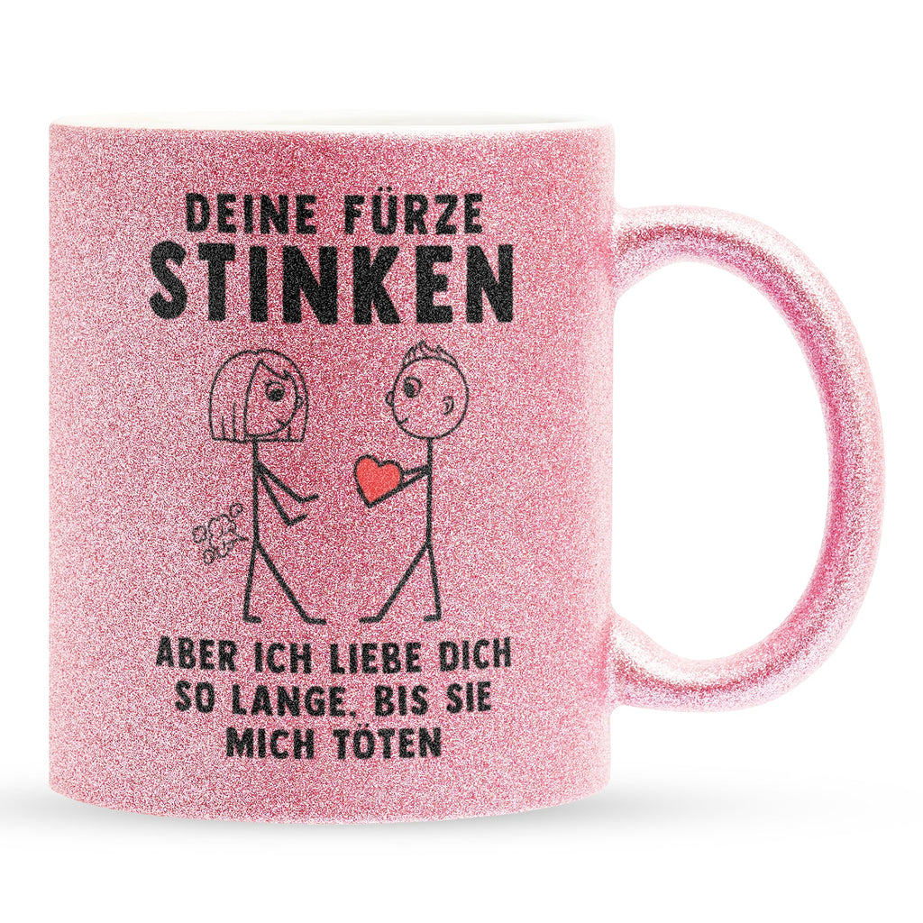 22Feels® ORIGINAL Glitzertasse - Frauen Geschenk - Spruch: Deine Fürze Stinken (Pink, 320ml)-Glitzertasse Pink 320ml-22Feels