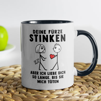 22Feels® ORIGINAL Tasse - Frauen Geschenk - Spruch: Deine Fürze Stinken (Weiss-Schwarz, 320ml)-TwoTone Tasse Weiss-Schwarz 320ml-22Feels
