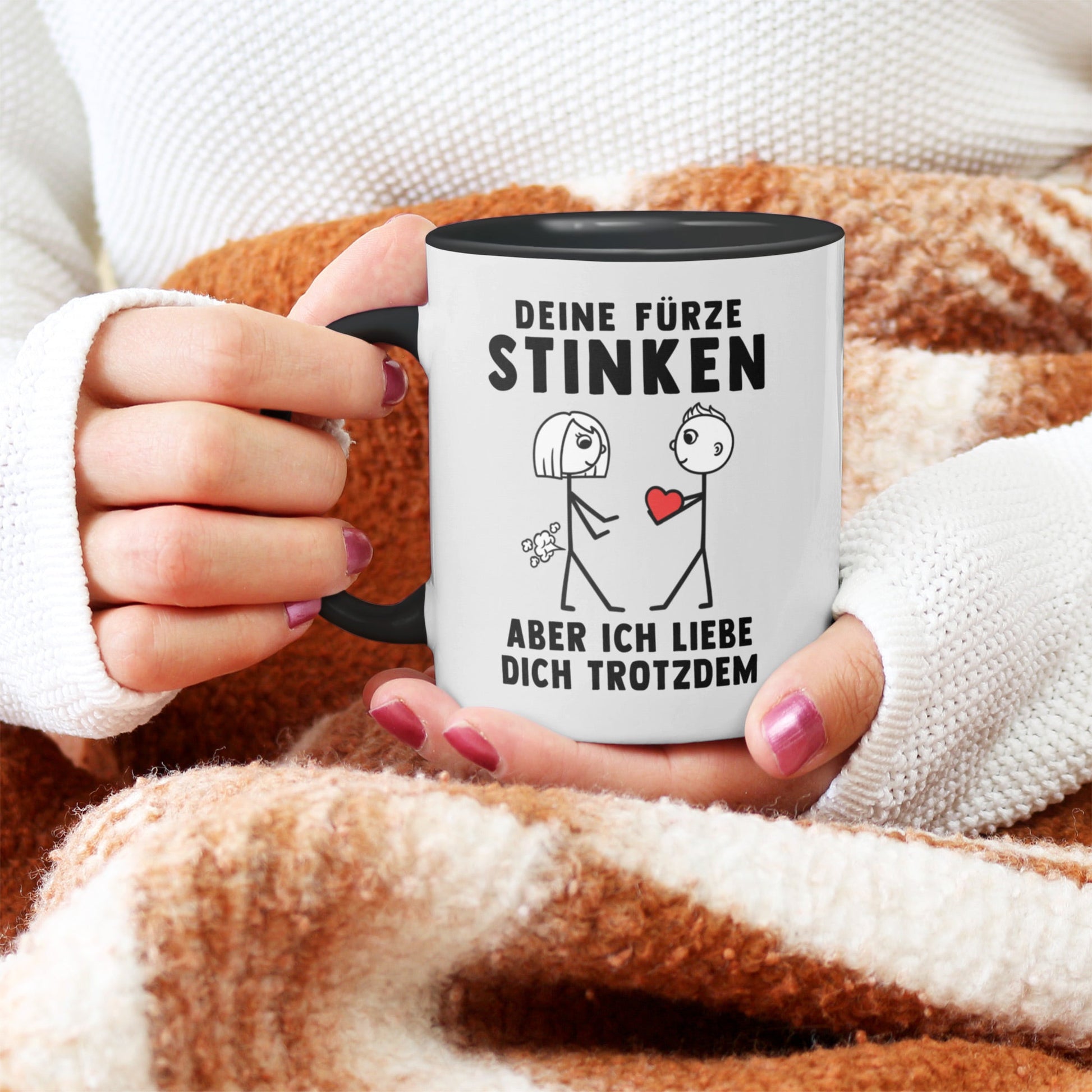 22Feels® ORIGINAL Tasse - Frauen Geschenk - Spruch: Deine Fürze Stinken (Weiss-Schwarz, 320ml)-TwoTone Tasse Weiss-Schwarz 320ml-22Feels