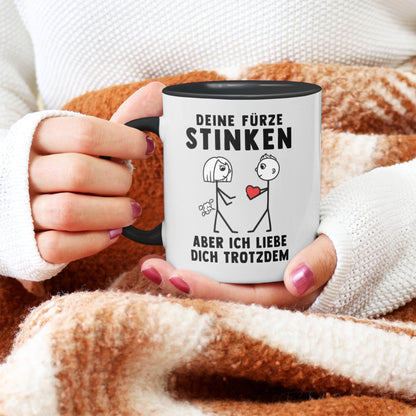 22Feels® ORIGINAL Tasse - Frauen Geschenk - Spruch: Deine Fürze Stinken (Weiss-Schwarz, 320ml)-TwoTone Tasse Weiss-Schwarz 320ml-22Feels
