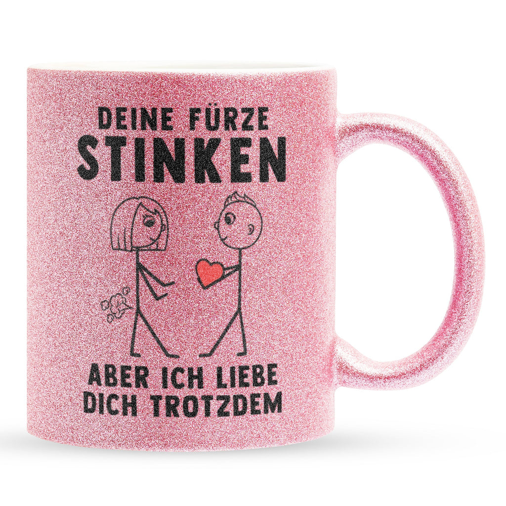 22Feels® ORIGINAL Glitzertasse - Frauen Geschenk - Spruch: Deine Fürze Stinken (Pink, 320ml)-Glitzertasse Pink 320ml-22Feels