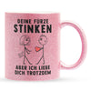 22Feels® ORIGINAL Glitzertasse - Frauen Geschenk - Spruch: Deine Fürze Stinken (Pink, 320ml)-Glitzertasse Pink 320ml-22Feels