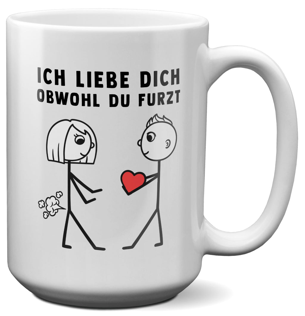 22Feels® ORIGINAL XL Tasse - Frauen Geschenk - Spruch: Ich Liebe Dich Obwohl Du Furzt (Weiss, 440ml)-Weisse XL Tasse 440ml-22Feels