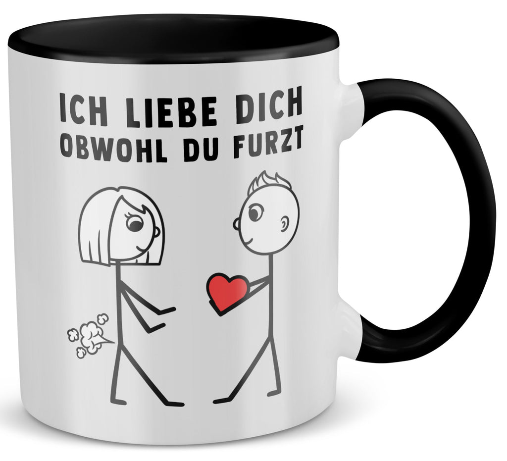 22Feels® ORIGINAL Tasse - Frauen Geschenk - Spruch: Ich Liebe Dich Obwohl Du Furzt (Weiss-Schwarz, 320ml)-TwoTone Tasse Weiss-Schwarz 320ml-22Feels