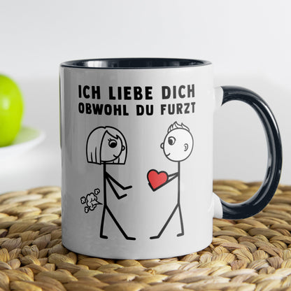 22Feels® ORIGINAL Tasse - Frauen Geschenk - Spruch: Ich Liebe Dich Obwohl Du Furzt (Weiss-Schwarz, 320ml)-TwoTone Tasse Weiss-Schwarz 320ml-22Feels