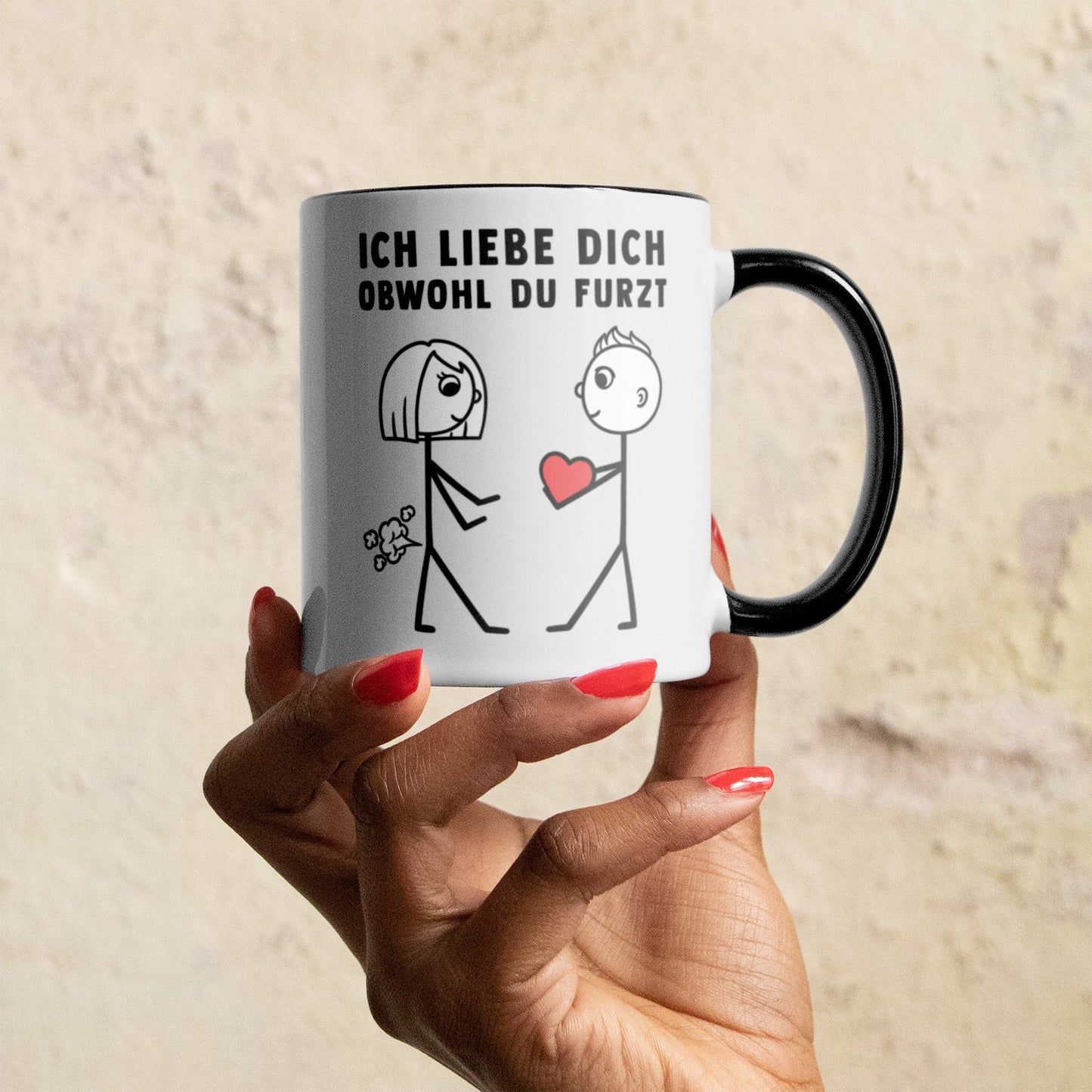 22Feels® ORIGINAL Tasse - Frauen Geschenk - Spruch: Ich Liebe Dich Obwohl Du Furzt (Weiss-Schwarz, 320ml)-TwoTone Tasse Weiss-Schwarz 320ml-22Feels