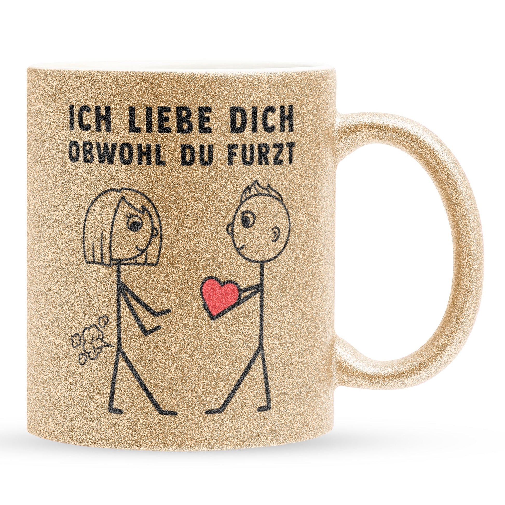22Feels® ORIGINAL Glitzertasse - Frauen Geschenk - Spruch: Ich Liebe Dich Obwohl Du Furzt (Gold, 320ml)-Glitzertasse Gold 320ml-22Feels