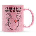 22Feels® ORIGINAL Glitzertasse - Frauen Geschenk - Spruch: Ich Liebe Dich Obwohl Du Furzt (Pink, 320ml)-Glitzertasse Pink 320ml-22Feels