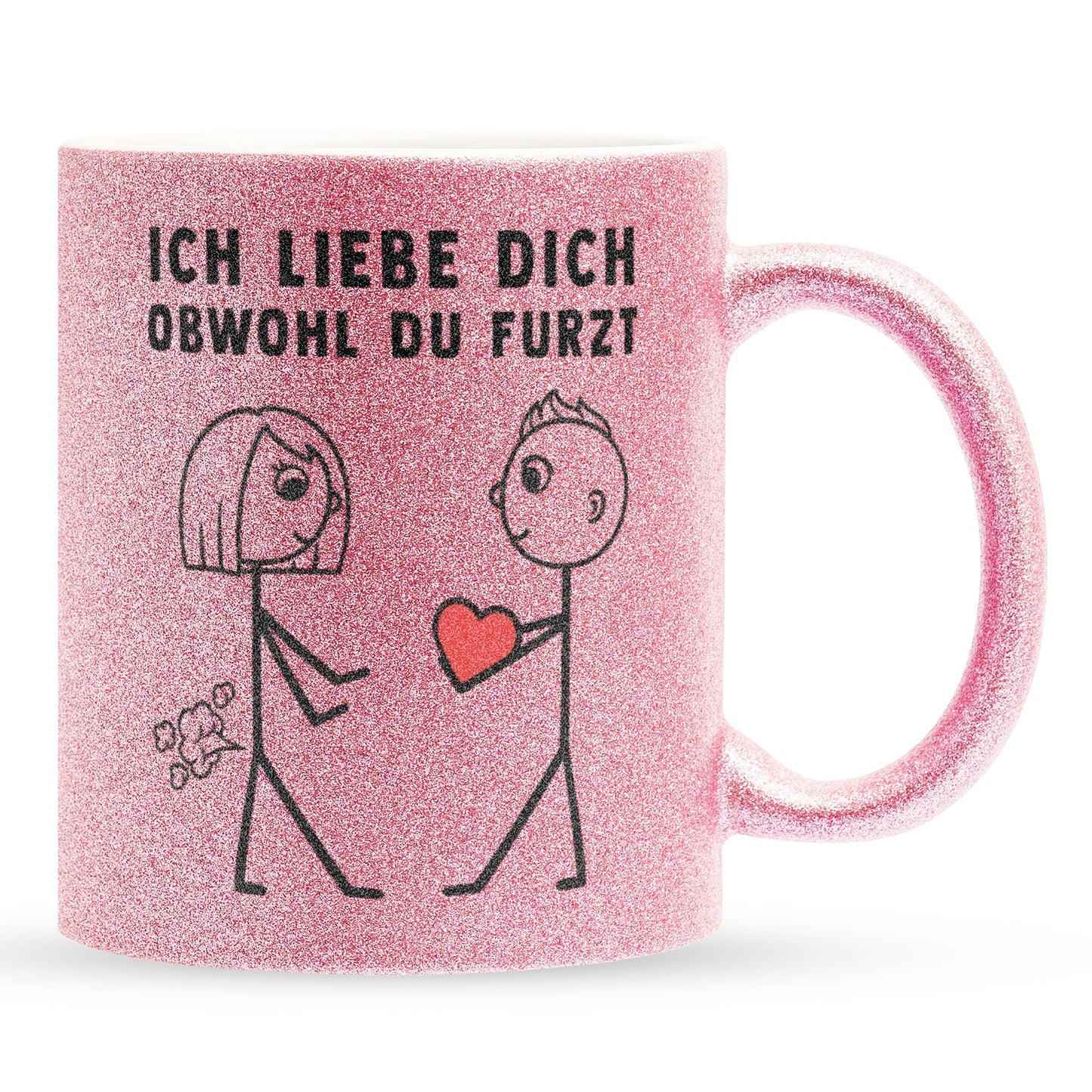 22Feels® ORIGINAL Glitzertasse - Frauen Geschenk - Spruch: Ich Liebe Dich Obwohl Du Furzt (Pink, 320ml)-Glitzertasse Pink 320ml-22Feels