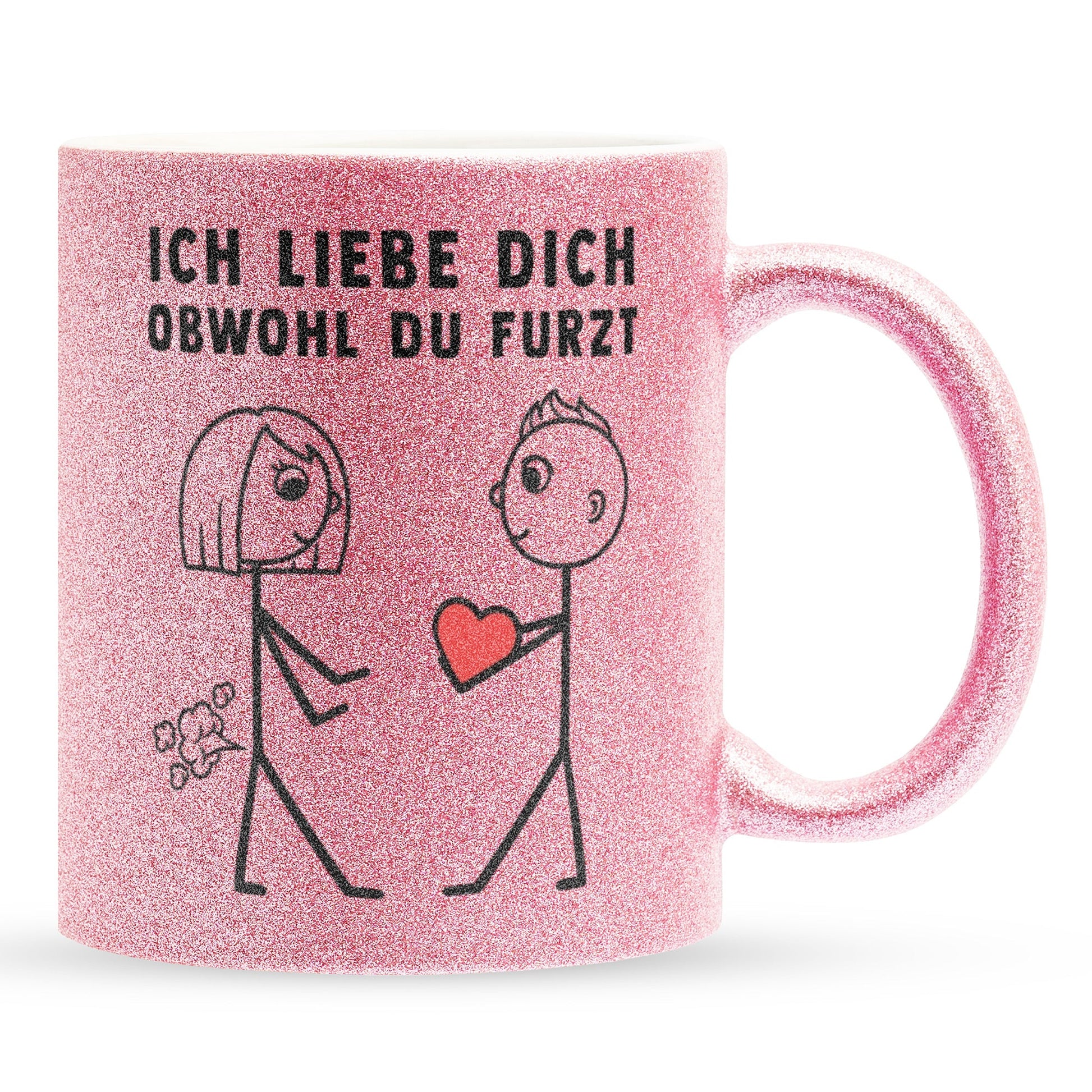 22Feels® ORIGINAL Glitzertasse - Frauen Geschenk - Spruch: Ich Liebe Dich Obwohl Du Furzt (Pink, 320ml)-Glitzertasse Pink 320ml-22Feels