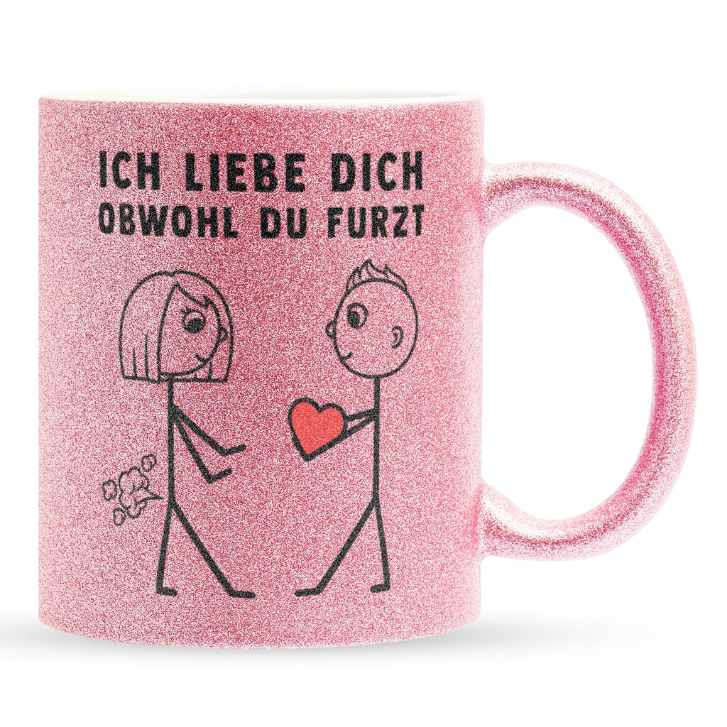22Feels® ORIGINAL Glitzertasse - Frauen Geschenk - Spruch: Ich Liebe Dich Obwohl Du Furzt (Pink, 320ml)-Glitzertasse Pink 320ml-22Feels