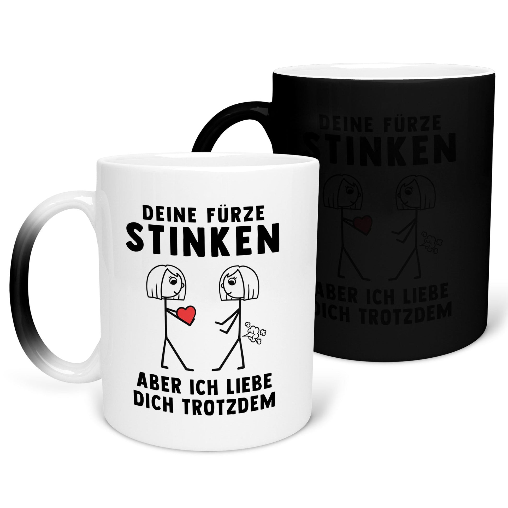 22Feels® Lesbische Frau Geschenk zum Jahrestag, Hochzeitstag, Valentinstag etc. - Zaubertasse mit Spruch: Deine Fürze Stinken (Matt-Schwarz und Weiss, 320ml)-Farbwechsel Tasse Matt 320ml-22Feels