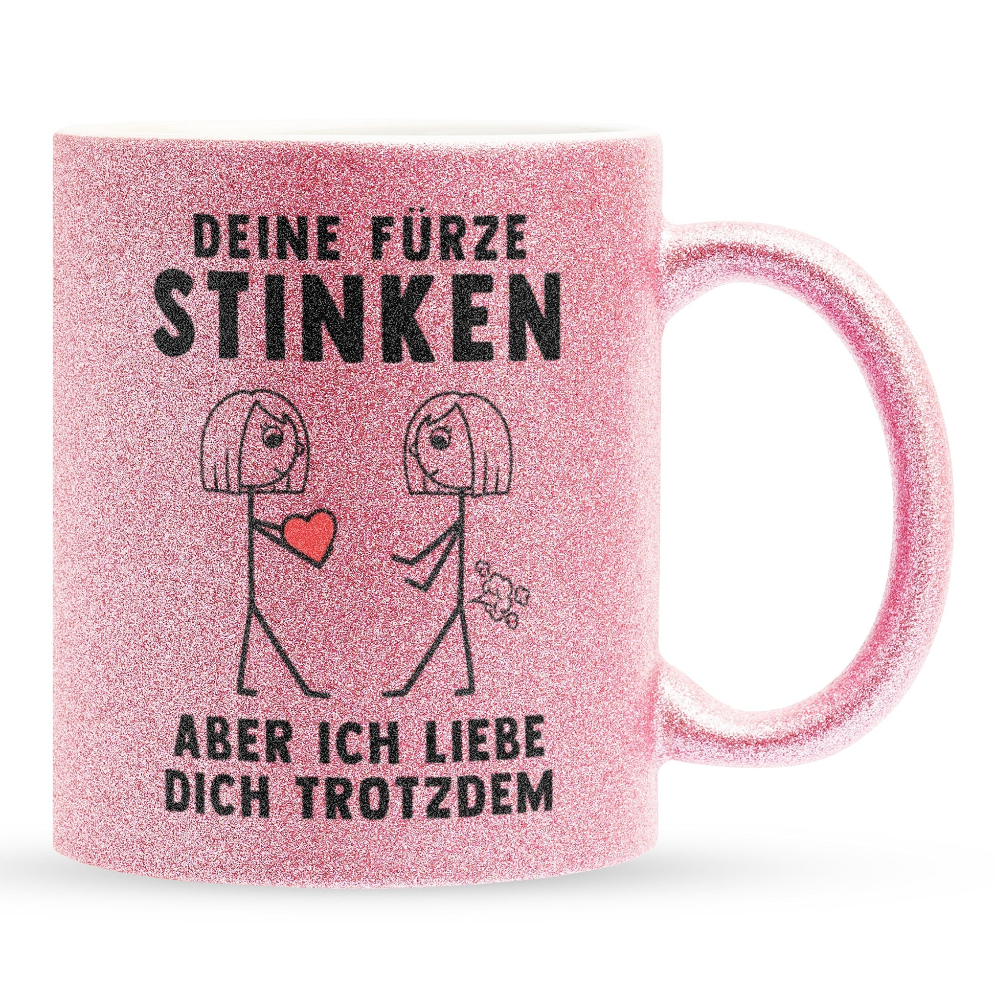 22Feels® Lesbische Frau Geschenk zum Jahrestag, Hochzeitstag, Valentinstag etc. - Glitzertasse mit Spruch: Deine Fürze Stinken (Pink, 320ml)-Glitzertasse Pink 320ml-22Feels