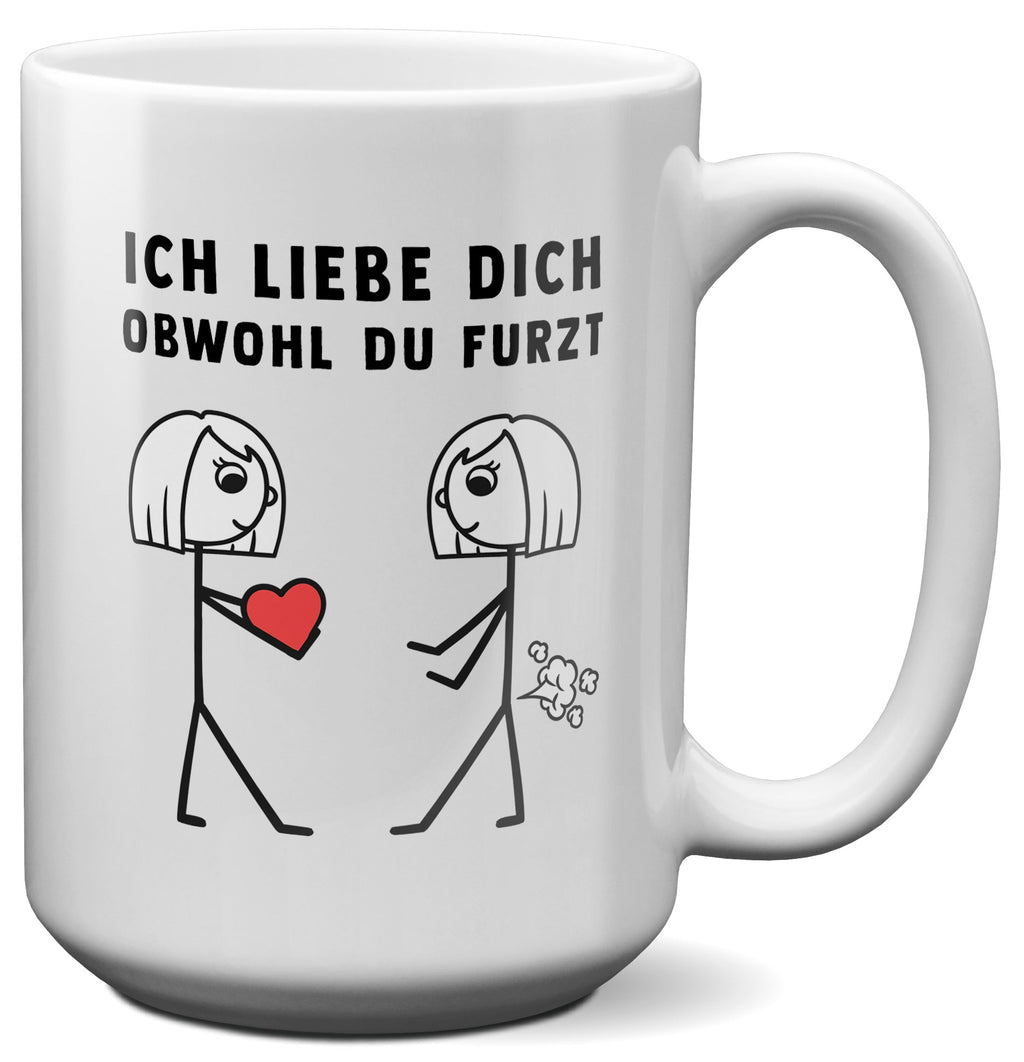 22Feels® Lesbische Frau Geschenk zum Jahrestag, Hochzeitstag, Valentinstag etc. - XL Tasse mit Spruch: Ich Liebe Dich Obwohl (Weiss, 440ml)-Weisse XL Tasse 440ml-22Feels