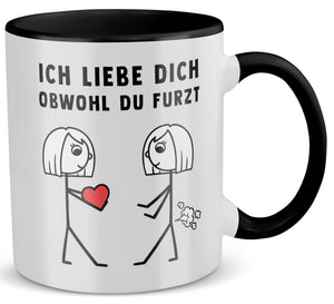 22Feels® Lesbische Frau Geschenk zum Jahrestag, Hochzeitstag, Valentinstag etc. - Tasse mit Spruch: Ich Liebe Dich Obwohl (Weiss-Schwarz, 320ml)-TwoTone Tasse Weiss-Schwarz 320ml-22Feels