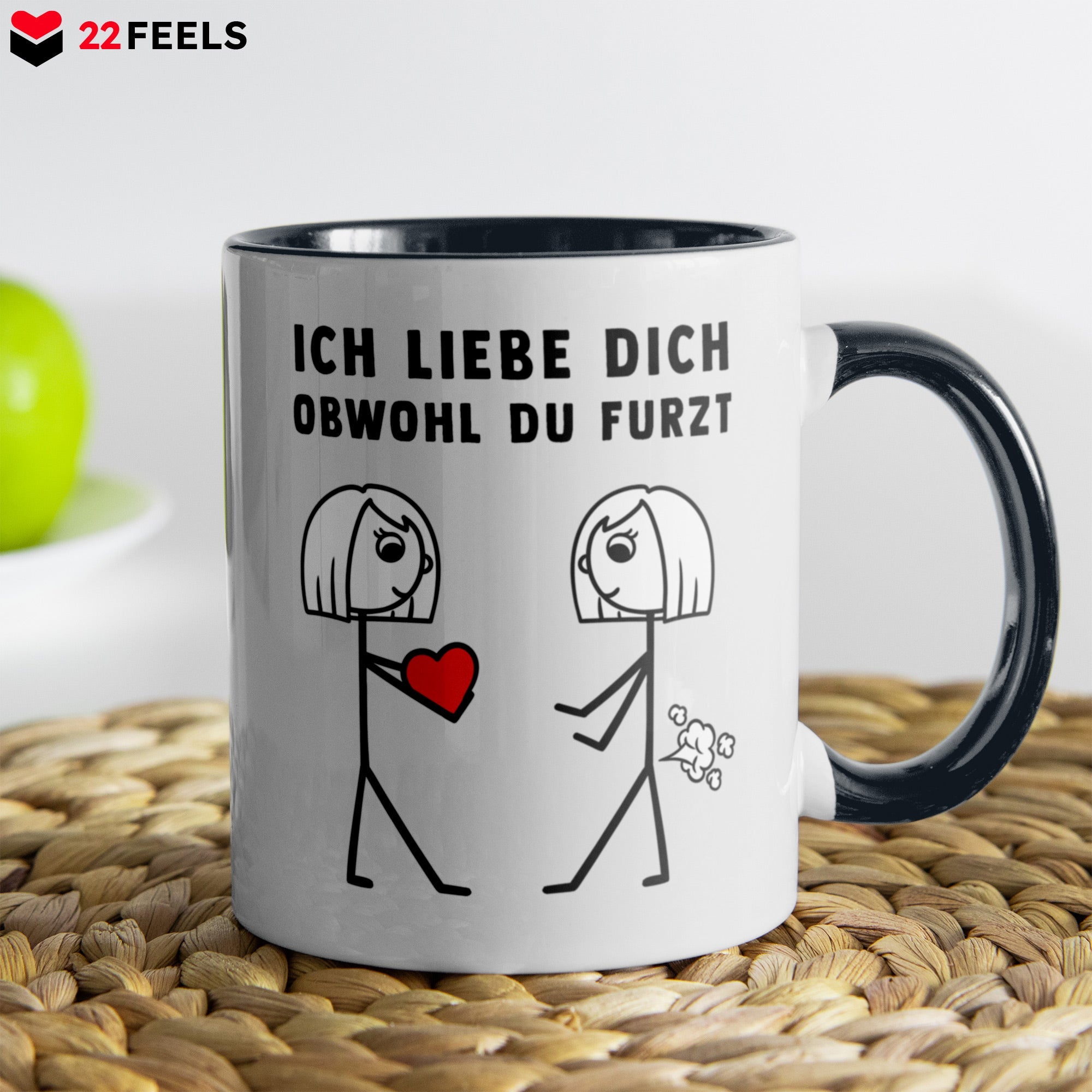 22Feels® Lesbische Frau Geschenk zum Jahrestag, Hochzeitstag, Valentinstag etc. - Tasse mit Spruch: Ich Liebe Dich Obwohl (Weiss-Schwarz, 320ml)-TwoTone Tasse Weiss-Schwarz 320ml-22Feels