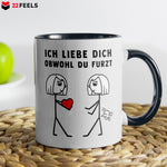 22Feels® Lesbische Frau Geschenk zum Jahrestag, Hochzeitstag, Valentinstag etc. - Tasse mit Spruch: Ich Liebe Dich Obwohl (Weiss-Schwarz, 320ml)-TwoTone Tasse Weiss-Schwarz 320ml-22Feels