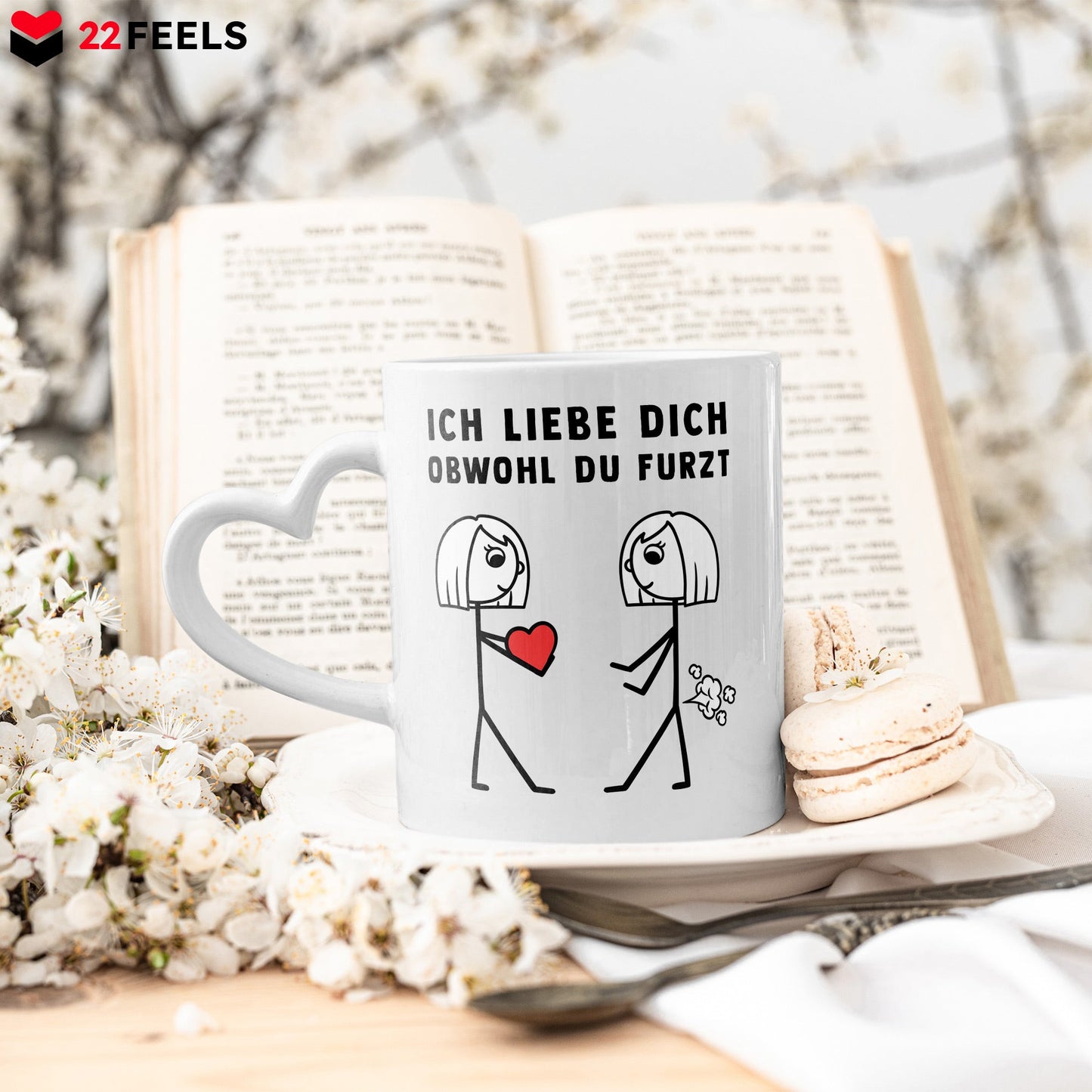 22Feels® Lesbische Frau Geschenk zum Jahrestag, Hochzeitstag, Valentinstag etc. - Tasse mit Spruch (Herzhenkel, Weiss, 320ml)-Tasse Weiss Herzhenkel 320ml-22Feels