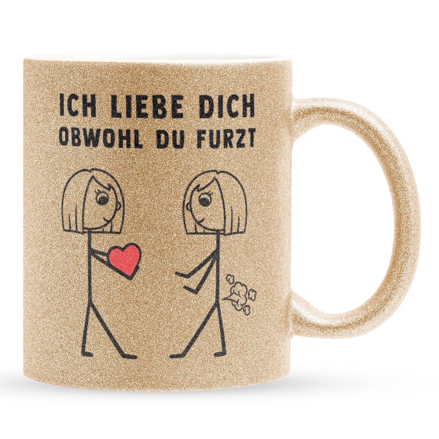 22Feels® Lesbische Frau Geschenk zum Jahrestag, Hochzeitstag, Valentinstag etc. - Glitzertasse mit Spruch: Ich Liebe Dich Obwohl (Gold, 320ml)-Glitzertasse Gold 320ml-22Feels
