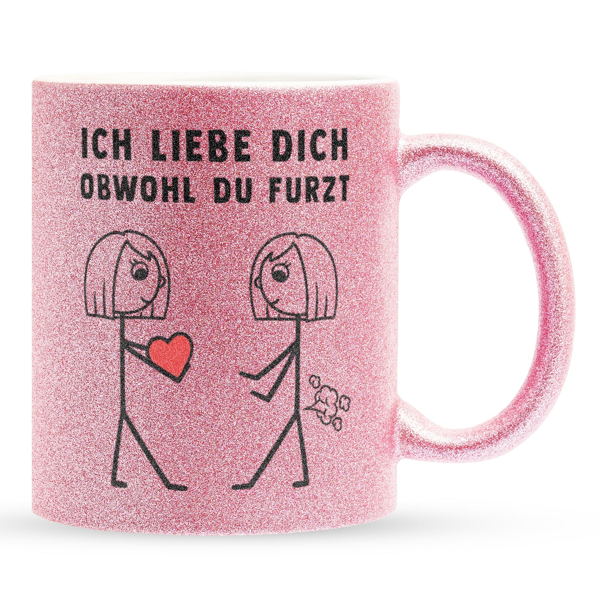 22Feels® Lesbische Frau Geschenk zum Jahrestag, Hochzeitstag, Valentinstag etc. - Glitzertasse mit Spruch: Ich Liebe Dich Obwohl (Pink, 320ml)-Glitzertasse Pink 320ml-22Feels