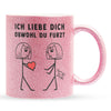 22Feels® Lesbische Frau Geschenk zum Jahrestag, Hochzeitstag, Valentinstag etc. - Glitzertasse mit Spruch: Ich Liebe Dich Obwohl (Pink, 320ml)-Glitzertasse Pink 320ml-22Feels