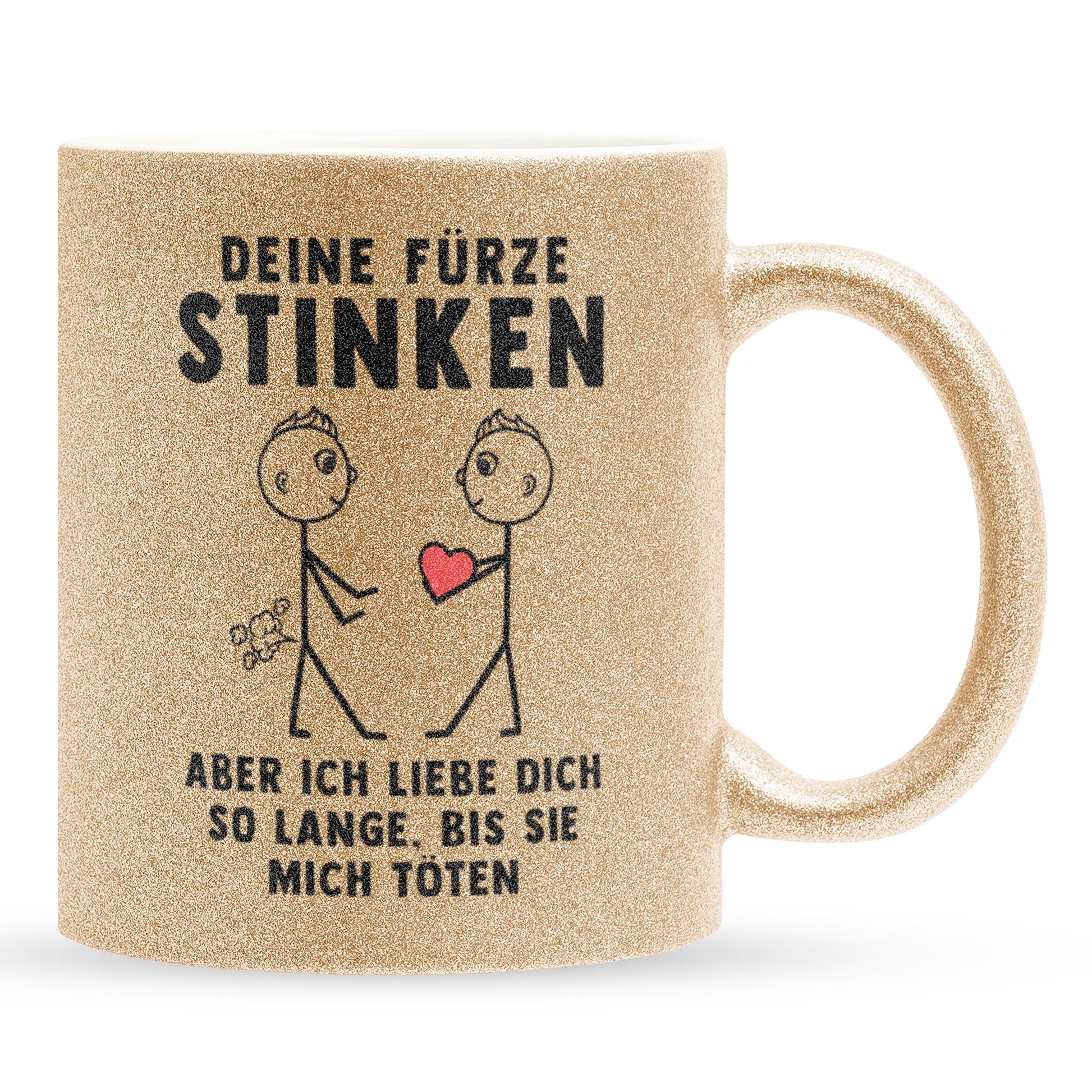 22Feels® Schwuler Mann Geschenk zum Jahrestag, Hochzeitstag, Valentinstag etc. - Glitzertasse mit Spruch: Deine Fürze Stinken (Gold, 320ml)-Glitzertasse Gold 320ml-22Feels
