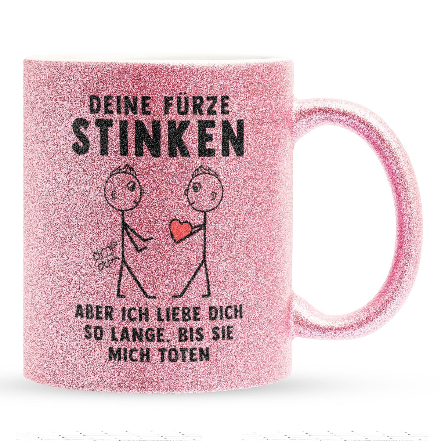22Feels® Schwuler Mann Geschenk zum Jahrestag, Hochzeitstag, Valentinstag etc. - Glitzertasse mit Spruch: Deine Fürze Stinken (Pink, 320ml)-Glitzertasse Pink 320ml-22Feels