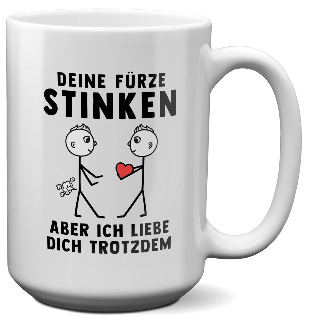 22Feels® Schwuler Mann Geschenk zum Jahrestag, Hochzeitstag, Valentinstag etc. - XL Tasse mit Spruch: Deine Fürze Stinken (Weiss, 440ml)-Weisse XL Tasse 440ml-22Feels