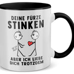 22Feels® Schwuler Mann Geschenk zum Jahrestag, Hochzeitstag, Valentinstag etc. - Tasse mit Spruch: Deine Fürze Stinken (Weiss-Schwarz, 320ml)-TwoTone Tasse Weiss-Schwarz 320ml-22Feels