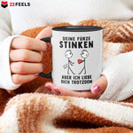 22Feels® Schwuler Mann Geschenk zum Jahrestag, Hochzeitstag, Valentinstag etc. - Tasse mit Spruch: Deine Fürze Stinken (Weiss-Schwarz, 320ml)-TwoTone Tasse Weiss-Schwarz 320ml-22Feels
