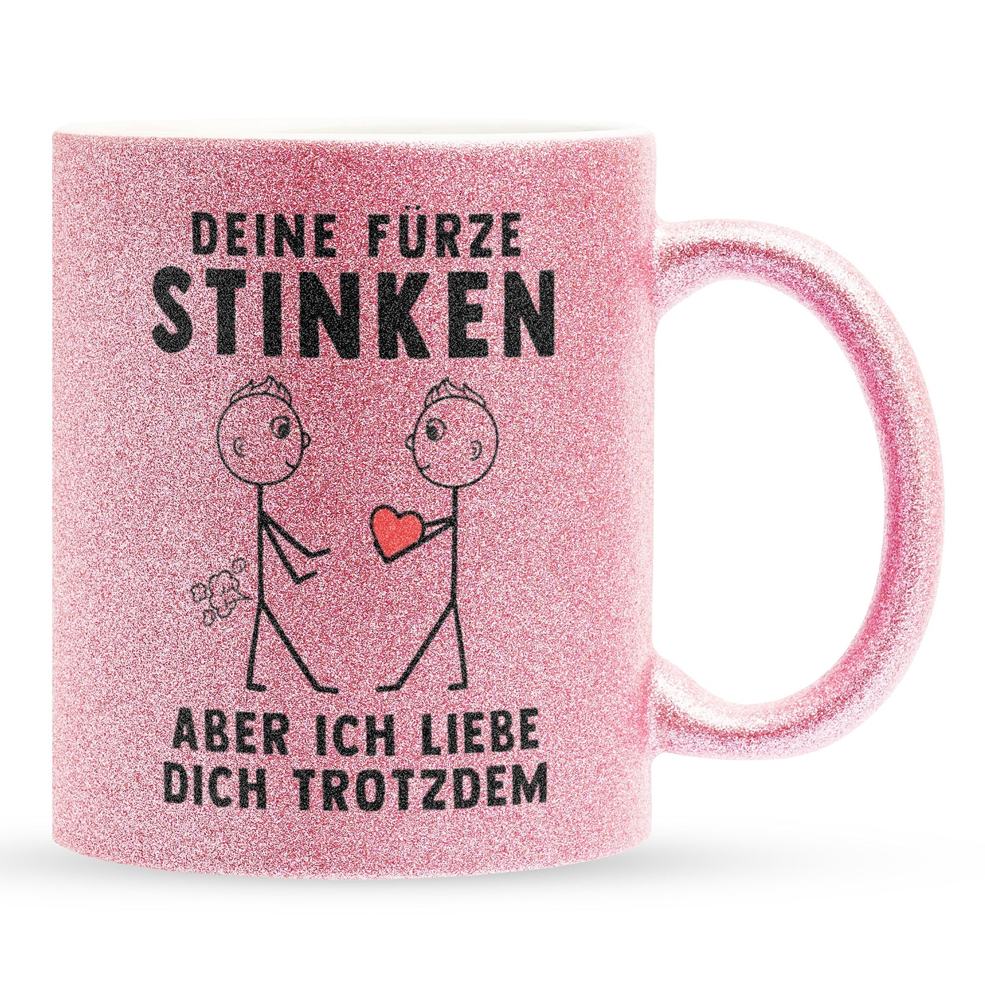 22Feels® Schwuler Mann Geschenk zum Jahrestag, Hochzeitstag, Valentinstag etc. - Glitzertasse mit Spruch: Deine Fürze Stinken (Pink, 320ml)-Glitzertasse Pink 320ml-22Feels