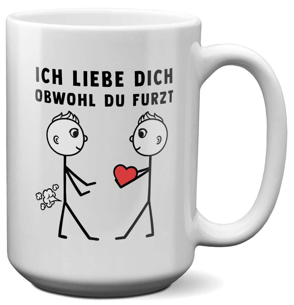 22Feels® Schwuler Mann Geschenk zum Jahrestag, Hochzeitstag, Valentinstag etc. - XL Tasse mit Spruch: Ich liebe dich, obwohl du furzt (Weiss, 440ml)-Weisse XL Tasse 440ml-22Feels