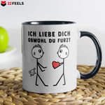 22Feels® Schwuler Mann Geschenk zum Jahrestag, Hochzeitstag, Valentinstag etc. - Tasse mit Spruch: Ich liebe dich, obwohl du furzt (Weiss-Schwarz, 320ml)-TwoTone Tasse Weiss-Schwarz 320ml-22Feels