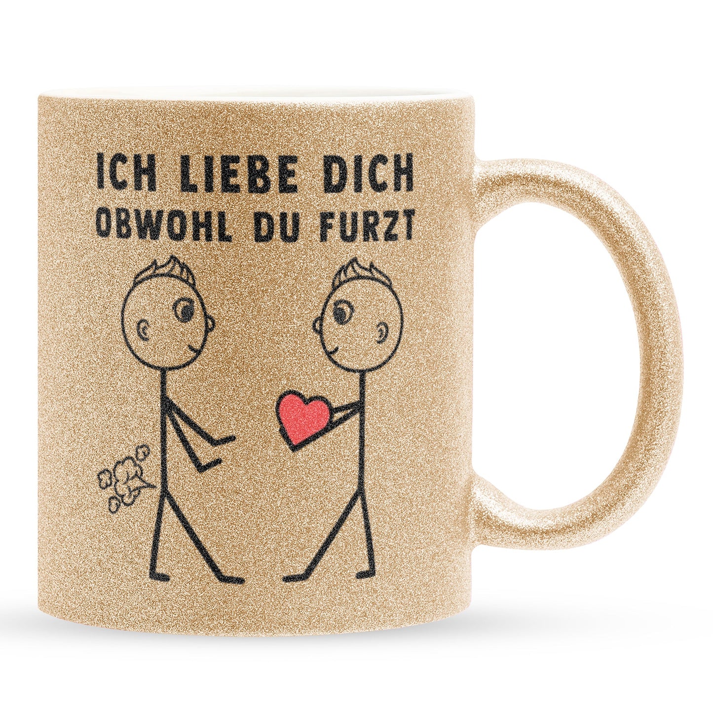22Feels® Schwuler Mann Geschenk zum Jahrestag, Hochzeitstag, Valentinstag etc. - Glitzertasse mit Spruch: Ich liebe dich, obwohl du furzt (Gold, 320ml)-Glitzertasse Gold 320ml-22Feels