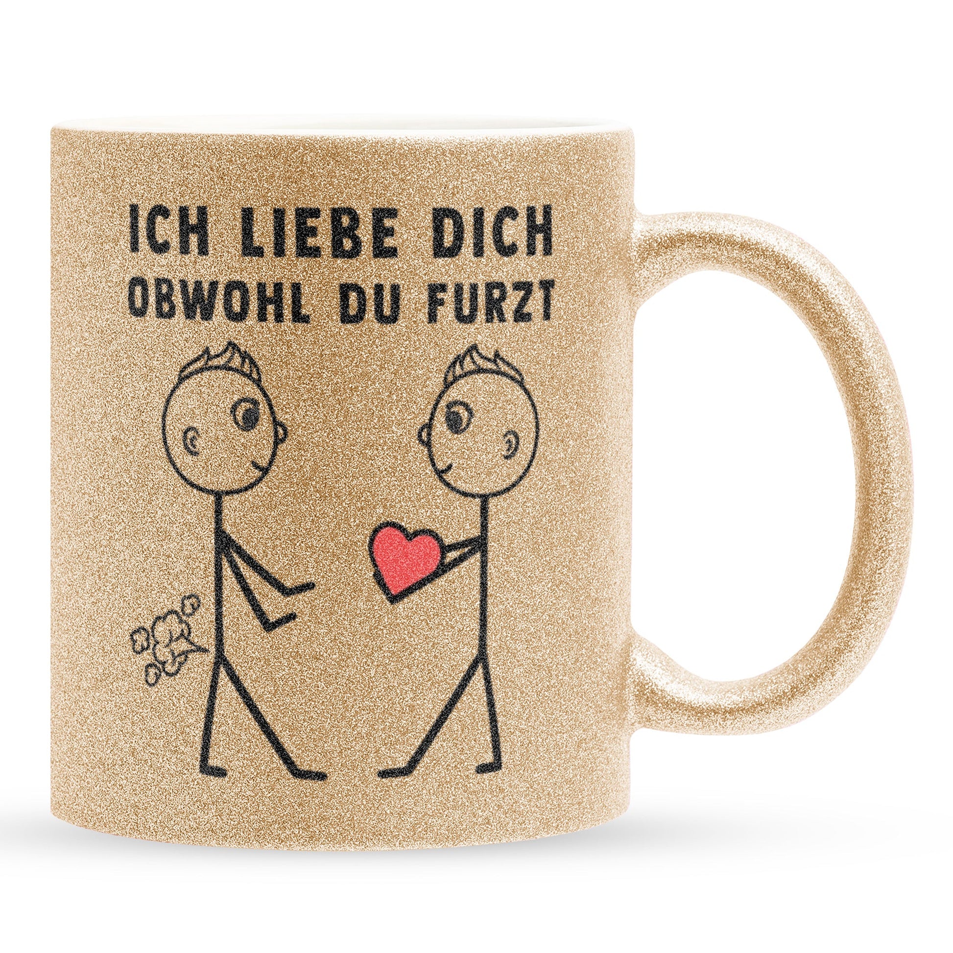 22Feels® Schwuler Mann Geschenk zum Jahrestag, Hochzeitstag, Valentinstag etc. - Glitzertasse mit Spruch: Ich liebe dich, obwohl du furzt (Gold, 320ml)-Glitzertasse Gold 320ml-22Feels