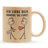 22Feels® Schwuler Mann Geschenk zum Jahrestag, Hochzeitstag, Valentinstag etc. - Glitzertasse mit Spruch: Ich liebe dich, obwohl du furzt (Gold, 320ml)-Glitzertasse Gold 320ml-22Feels