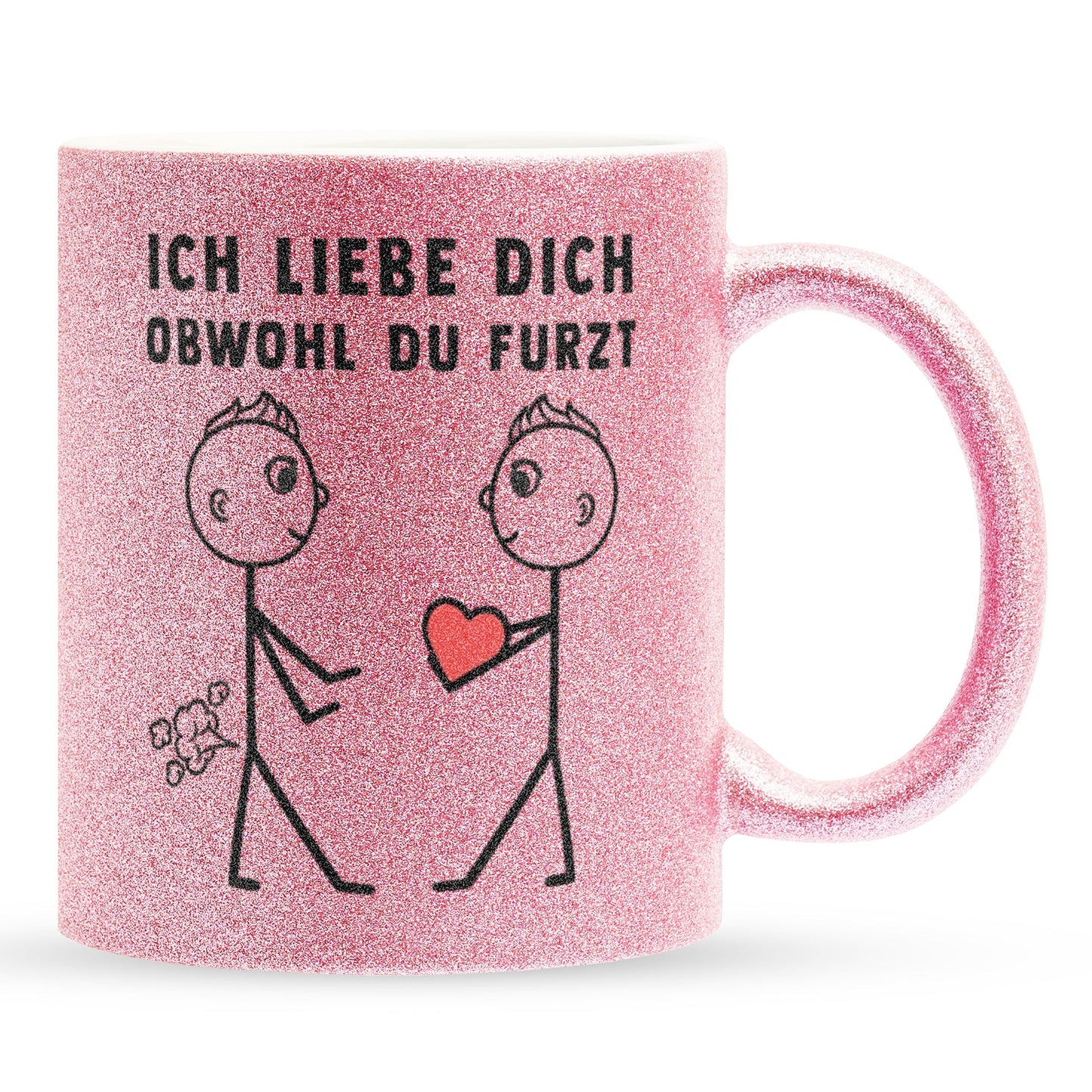 22Feels® Schwuler Mann Geschenk zum Jahrestag, Hochzeitstag, Valentinstag etc. - Glitzertasse mit Spruch: Ich liebe dich, obwohl du furzt (Pink, 320ml)-Glitzertasse Pink 320ml-22Feels