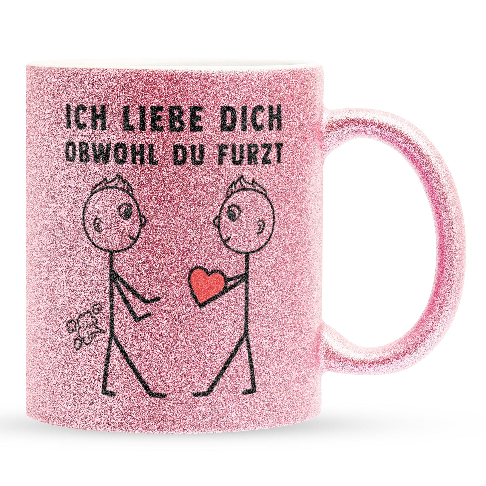 22Feels® Schwuler Mann Geschenk zum Jahrestag, Hochzeitstag, Valentinstag etc. - Glitzertasse mit Spruch: Ich liebe dich, obwohl du furzt (Pink, 320ml)-Glitzertasse Pink 320ml-22Feels