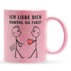 22Feels® Schwuler Mann Geschenk zum Jahrestag, Hochzeitstag, Valentinstag etc. - Glitzertasse mit Spruch: Ich liebe dich, obwohl du furzt (Pink, 320ml)-Glitzertasse Pink 320ml-22Feels