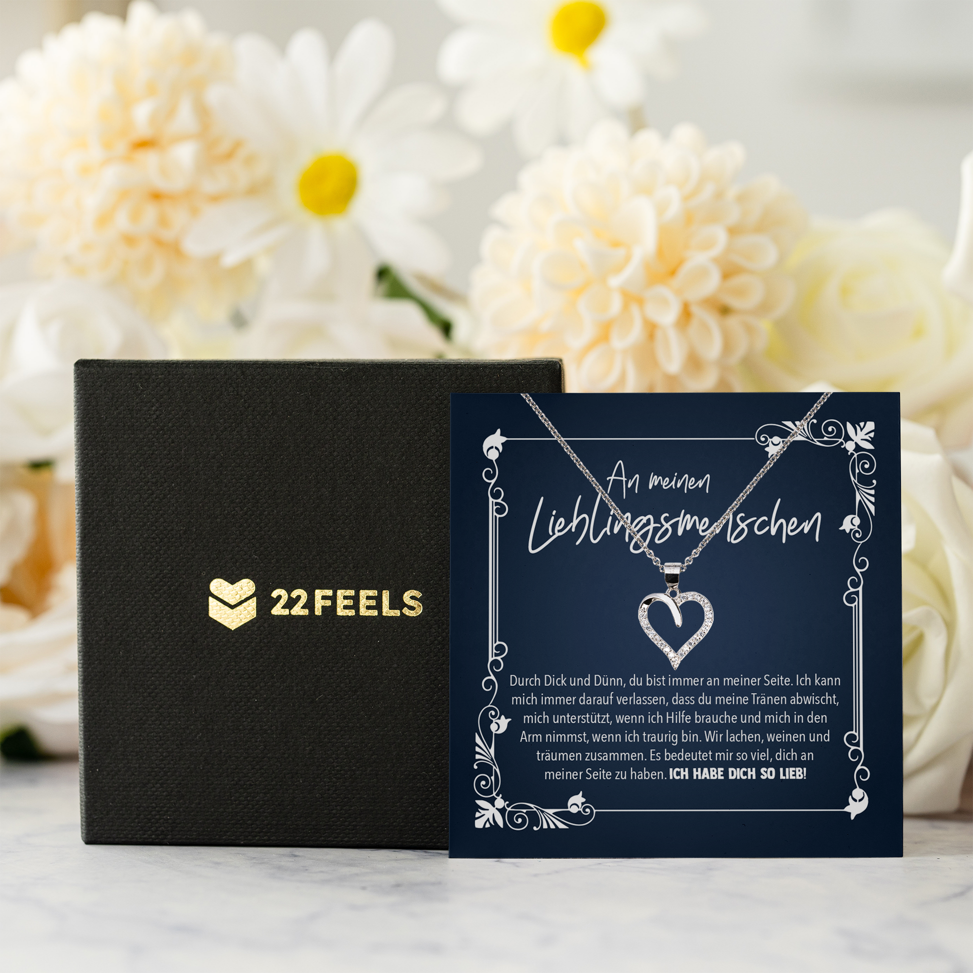 22Feels® Beste Freundin Geschenk - Echt Silber 925/000 Schmuckset: Herz Halskette mit Botschaftskarte-Schmuck mit Botschaftskarte - Herz21-22Feels