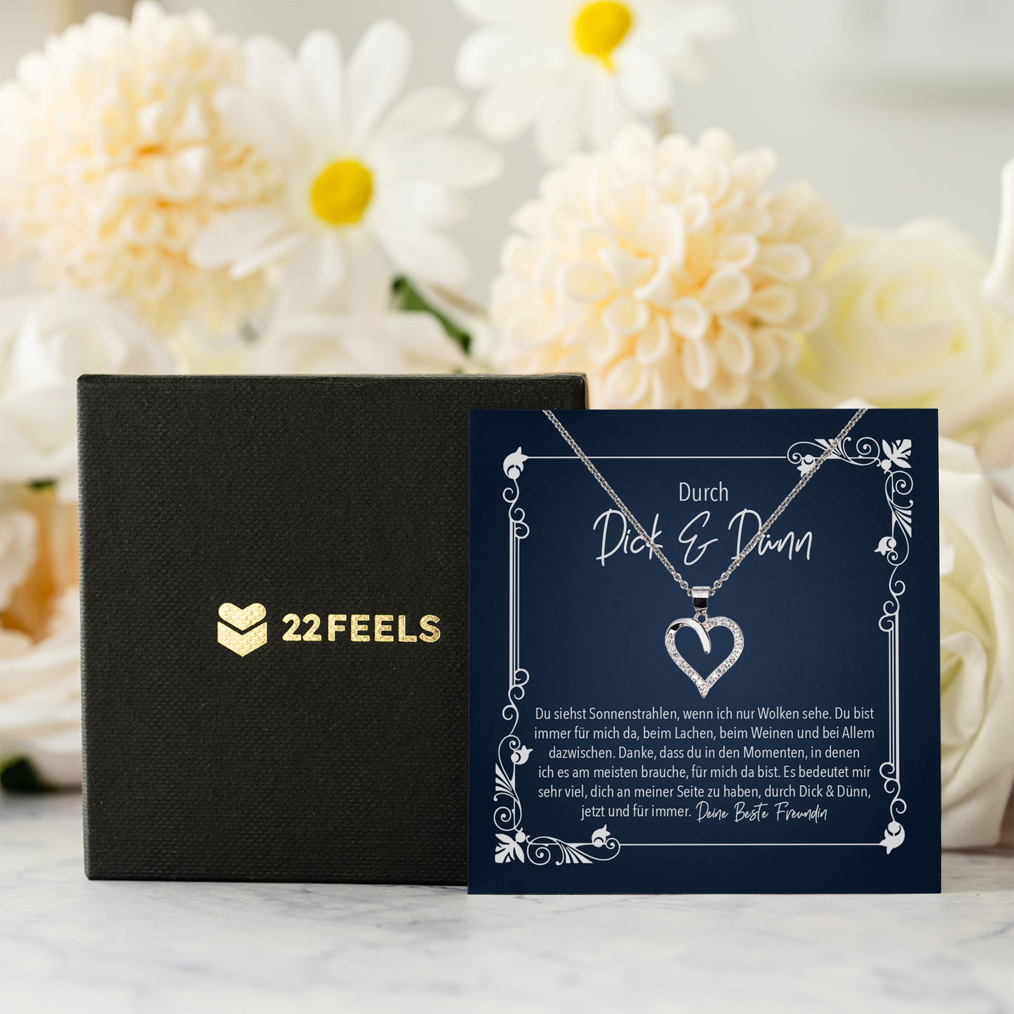 22Feels® Beste Freundin Geschenk - Echt Silber 925/000 Schmuckset: Herz Halskette mit Botschaftskarte-Schmuck mit Botschaftskarte - Herz21-22Feels