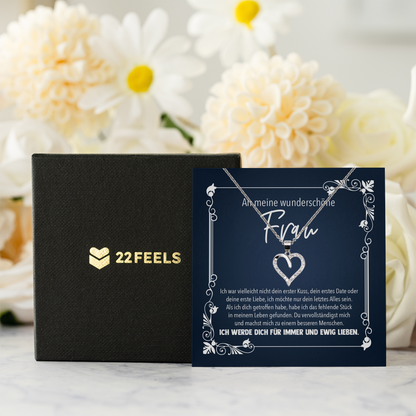 22Feels® Ehefrau Geschenk zum Hochzeitstag, Valentinstag, Geburtstag etc. - Echt Silber 925/000 Schmuckset: Herz Halskette mit Botschaftskarte-Schmuck mit Botschaftskarte - Herz21-22Feels