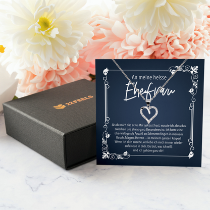 22Feels® Ehefrau Geschenk zum Hochzeitstag, Valentinstag, Geburtstag etc. - Echt Silber 925/000 Schmuckset: Herz Halskette mit Botschaftskarte-Schmuck mit Botschaftskarte - Herz21-22Feels