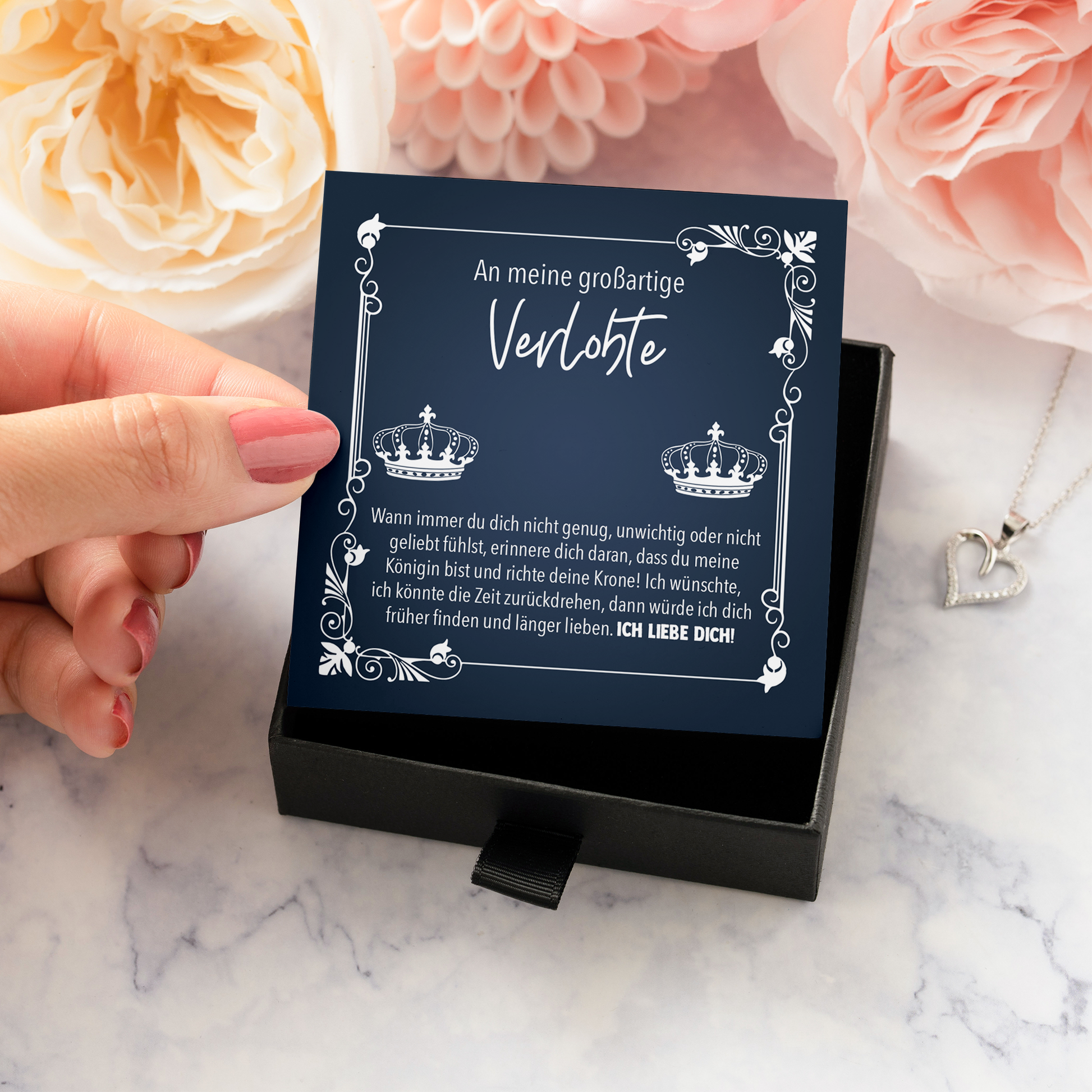 22Feels® Frauen Verlobungsgeschenk - Echt Silber 925/000 Schmuckset: Herz Halskette mit Botschaftskarte-Schmuck mit Botschaftskarte - Herz21-22Feels