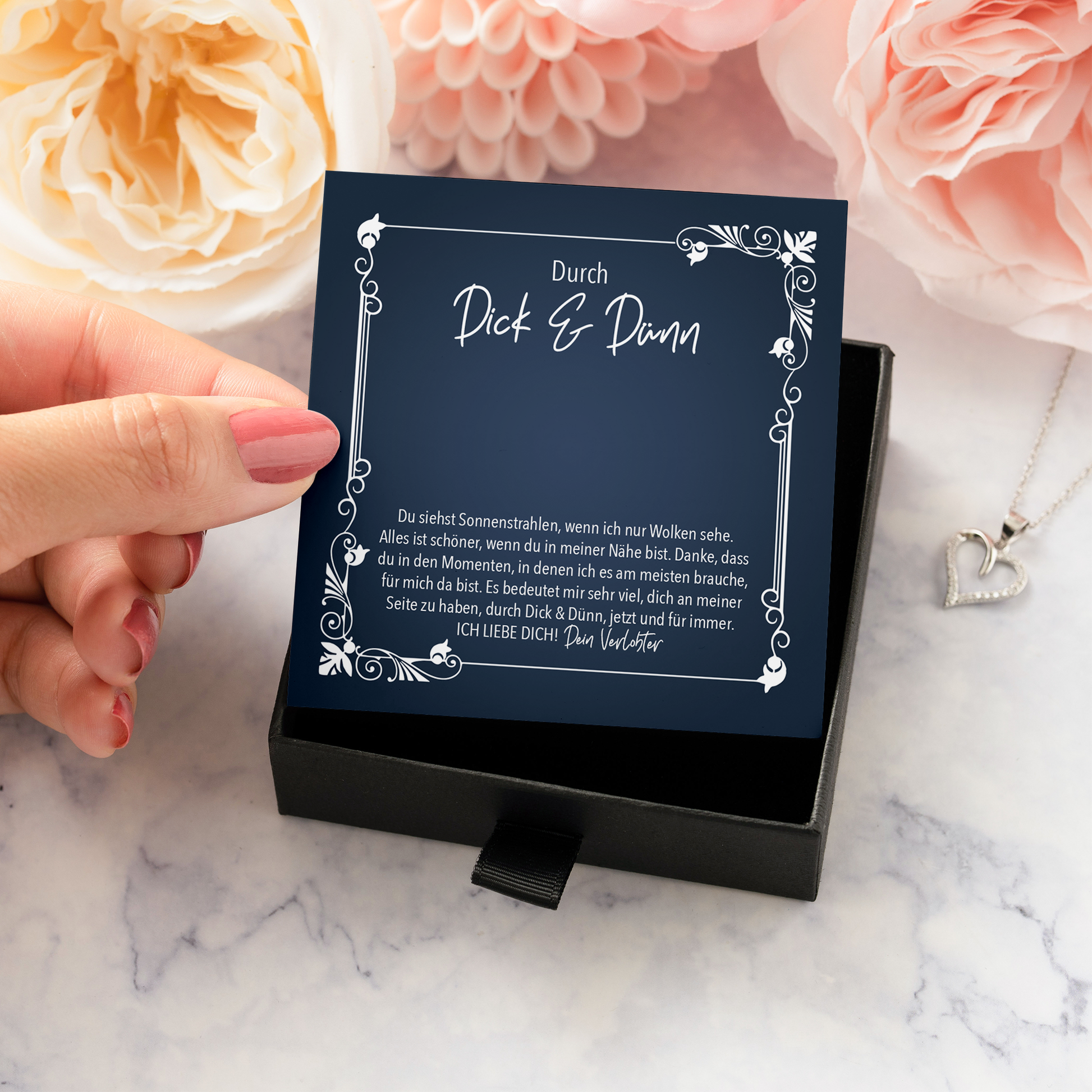 22Feels® Frauen Verlobungsgeschenk - Echt Silber 925/000 Schmuckset: Herz Halskette mit Botschaftskarte-Schmuck mit Botschaftskarte - Herz21-22Feels