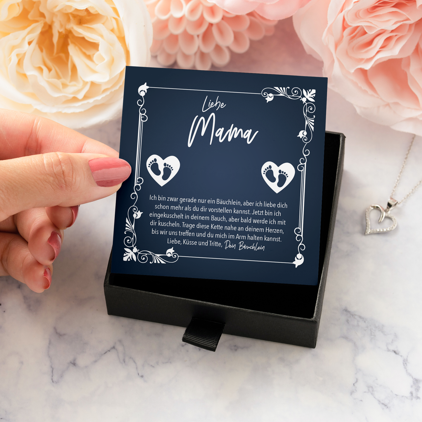 22Feels® Werdende Mama Geschenk zur Schwangerschaft - Echt Silber 925/000 Schmuckset: Herz Halskette mit Botschaftskarte-Schmuck mit Botschaftskarte - Herz21-22Feels