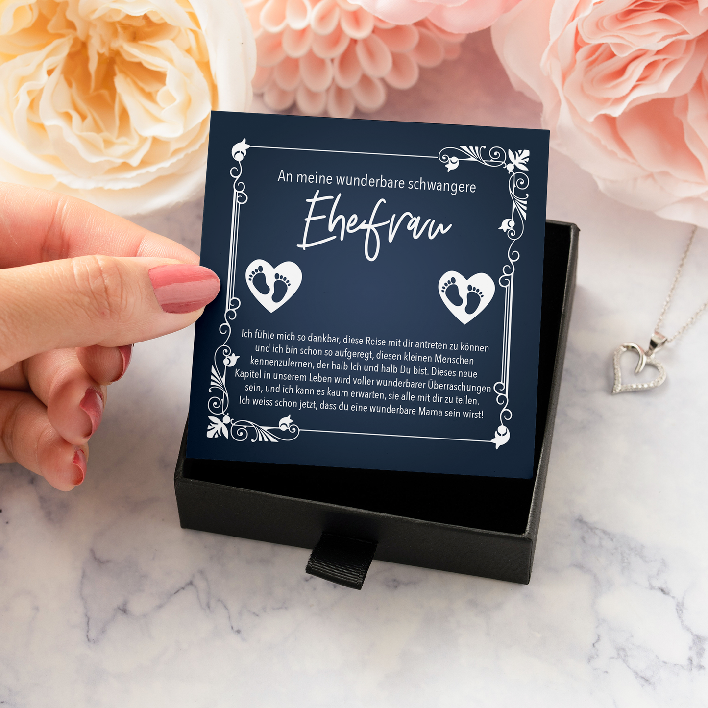 22Feels® Ehefrau Geschenk zur Schwangerschaft - Echt Silber 925/000 Schmuckset: Herz Halskette mit Botschaftskarte-Schmuck mit Botschaftskarte - Herz21-22Feels